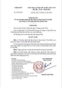 Quyết định thành lập ban quản lý khu kinh tế đặc biệt vân đồn